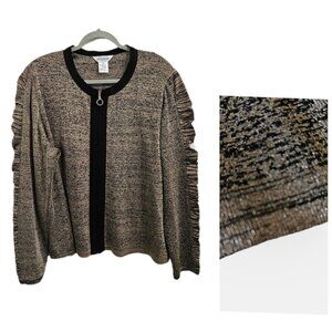 NWT Misook Zip Sweater Jacket Metallic Gold Black 2X